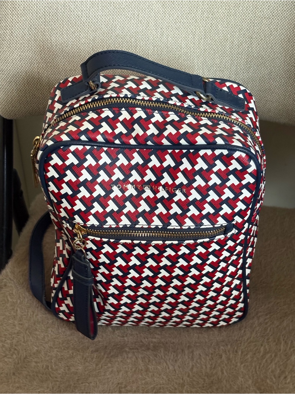 Tommy Hilfiger Red White and Navy Crosshatch Mini Backpack